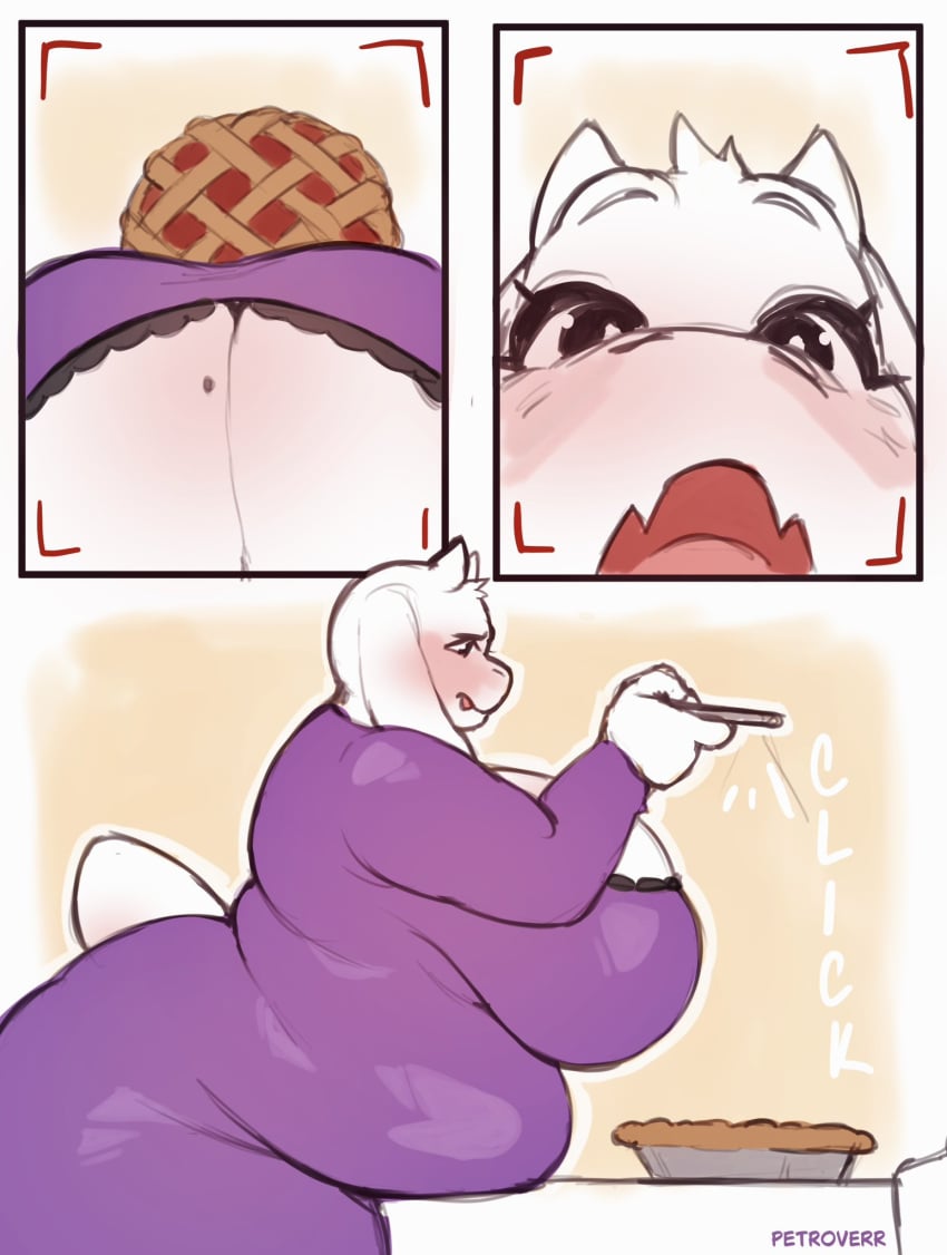 anthro ass belly big_belly big_breasts blush boss_monster_(undertale) bottomwear bovid breasts caprine clothed clothing colored digital_drawing_(artwork) digital_media_(artwork) female fingers fur hair hi_res horn huge_breasts leggings legwear looking_at_viewer mammal mature_female meme overweight overweight_anthro overweight_female petroverr phone photo pie selfie shaded simple_background smile solo tagme thick_thighs topwear toriel undertale undertale_(series) white_body white_fur wide_hips