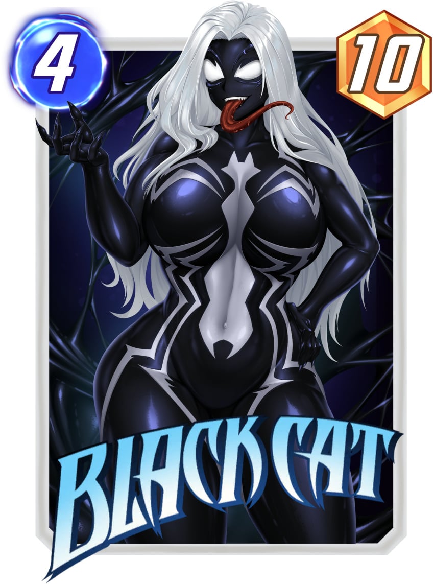 2024 black_cat_(marvel) card card_game cards felicia_hardy latex latex_suit living_clothes long_tongue marvel marvel_comics marvel_snap rikatsuky she-venom spider-man_(series) symbiote