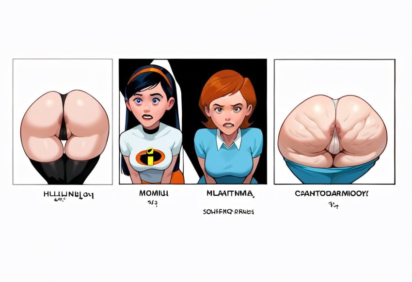 2girls ai_generated anus anus_peek ass_comparison big_ass bottomless bubble_butt cellulite disney fat_ass fat_ass_mommy fat_ass_teen female female_only helen_parr human lard_ass large_anus me milf mother_and_daughter multiple_girls pawg pixar pixar_mom size_difference superheroine tagm the_incredibles thick thigh_gap thong thong_over_anus violet_parr wide_ass