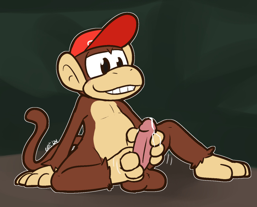 2024 4_fingers 4_toes anthro autofootjob balls big_balls big_penis bodily_fluids brown_body brown_eyes brown_fur clothing cum cum_on_feet cum_on_penis diddy_kong donkey_kong_(series) erection feet fingers foot_fetish foot_play fur genital_fluids genitals grin haplorhine hat hat_only headgear headgear_only headwear headwear_only looking_down male mammal masturbation monkey mostly_nude motion_lines nintendo penile penile_masturbation penis prehensile_feet primate pupils red_clothing red_hat red_headwear sitting smile solo tan_body tan_fur tan_inner_ear toes ultilix