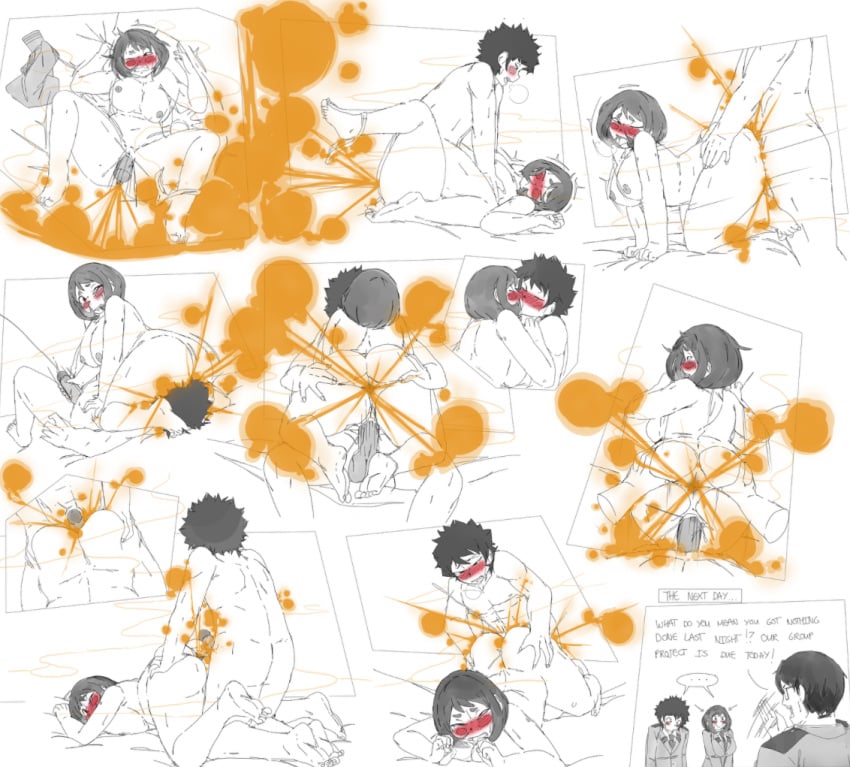 2d blush canon_couple comic dialogue enjoying_farts eyes_rolling_back fart fart_fetish farting_on_dick farting_on_face fat_ass izuku_midoriya kinda_wholesome lazei my_hero_academia ochako_uraraka stinky text thick_thighs
