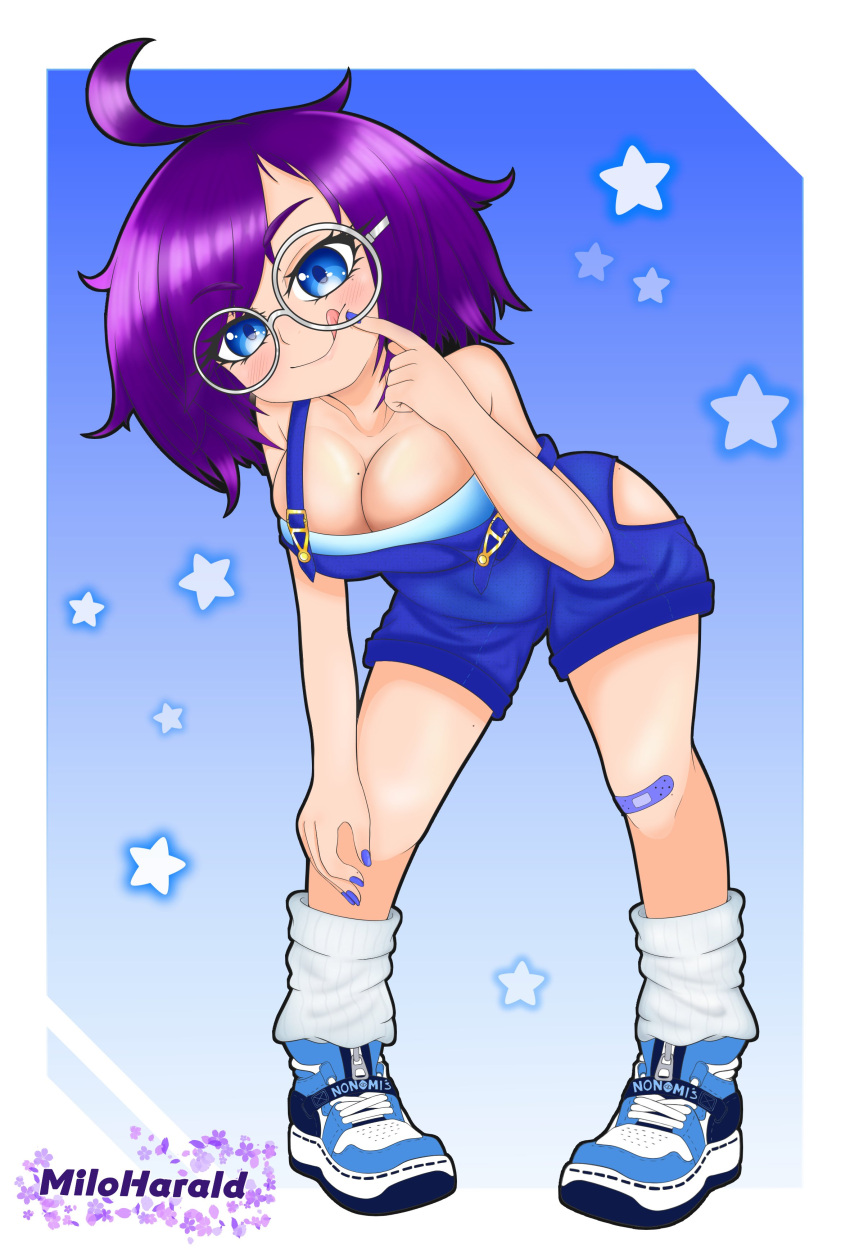 big_ass big_breasts big_butt big_thighs big_titties blue_eyes curvaceous curvaceous_female curvaceous_figure curvy curvy_female female female_focus female_only glasses looking_at_viewer miloharald not_porn original original_character purple_hair sfw short_hair