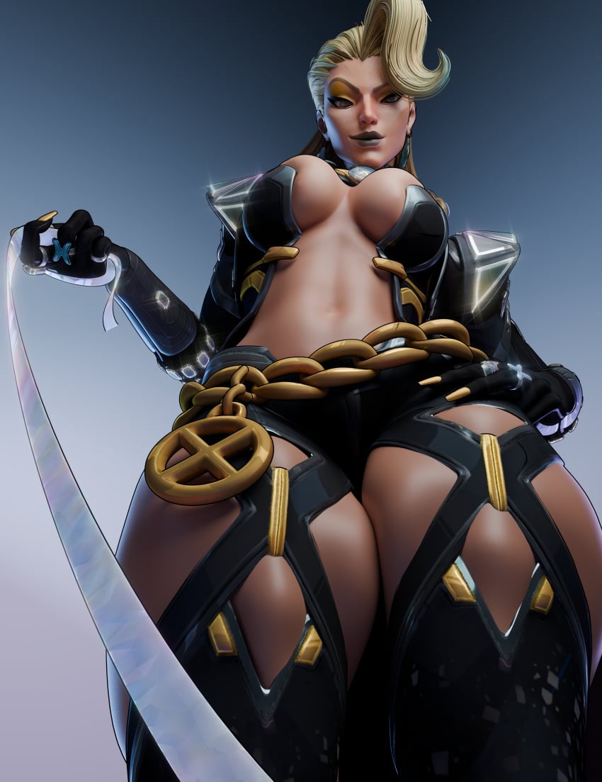 1girls 3d below_view big_breasts black_lipstick blonde_female blonde_hair breasts dog_leash emma_frost emma_frost_(marvel_rivals) emma_frost_(x-revolution) female female_only large_breasts leash leashed_pov looking_at_viewer looking_down low-angle_view marvel marvel_comics marvel_rivals meaty_thighs pov pov_eye_contact solo solo_female vanasmut viewed_from_below voluptuous