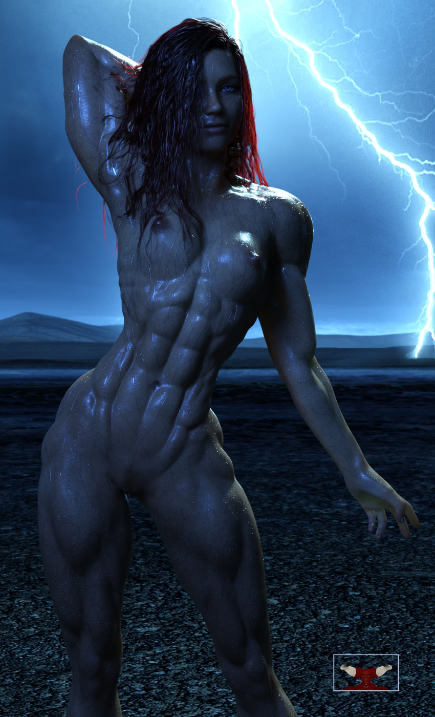 3d dprostock female muscular muscular_female naked solo wet