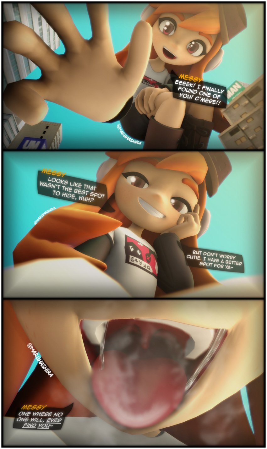 3d comic giantess human_meggy imminent_vore maruhashira mawshot meggy_spletzer prevore same_size_vore sequence smg4 soft_vore vore vore_belly