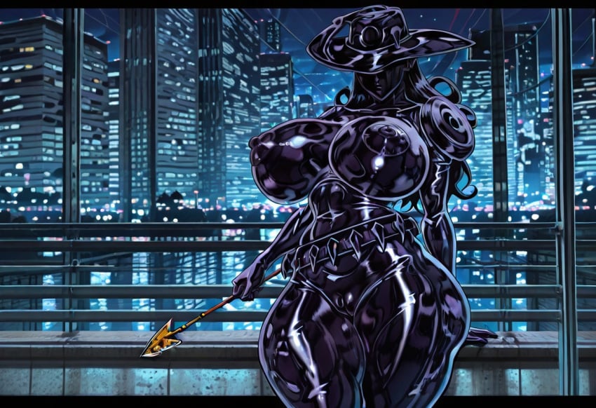 1girls ai_generated arrow belt big_breasts black_body black_hair black_hair_female black_nipples black_skin black_skinned_female breasts city city_background civitai civitai_lora female genderbent genderswap_(mtf) hair hat holding_arrow holding_object jojo&#039;s_bizarre_adventure long_hair long_hair_female nipples public public_nudity pussy requiem_stand rule_63 shiny shiny_hair shiny_skin shonen_jump shounen_jump shueisha silver_chariot silver_chariot_requiem solo solo_female solo_focus stand_(jjba) tagme vento_aureo weekly_shonen_jump weekly_shounen_jump