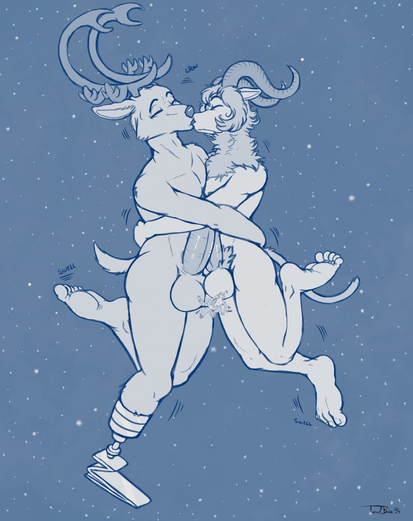 2024 anthro antlers balls beastars bovid canid canine canis caprine chest_tuft circumcised dall_sheep deer feet fluffy fluffy_tail genitals group hi_res horn hug kissing legoshi_(beastars) louis_(beastars) male male/male mammal neck_tuft penis pina_(beastars) prosthetic prosthetic_leg prosthetic_limb pubes sheep space star tail teaselbone trio tuft wolf