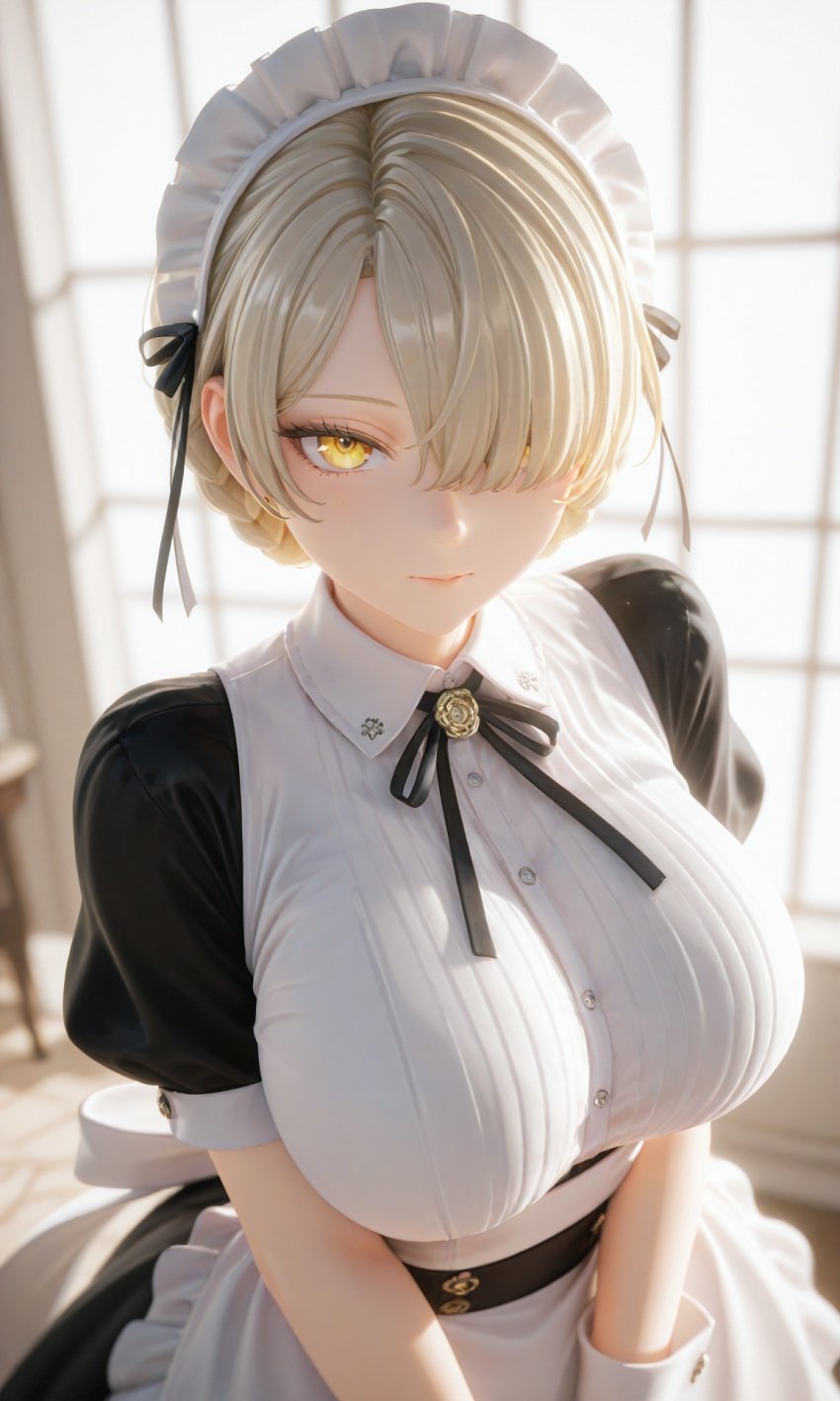 ai_generated azur_lane big_breasts blonde_hair chronoai maid maid_headdress maid_uniform sheffield_(azur_lane) short_hair yellow_eyes