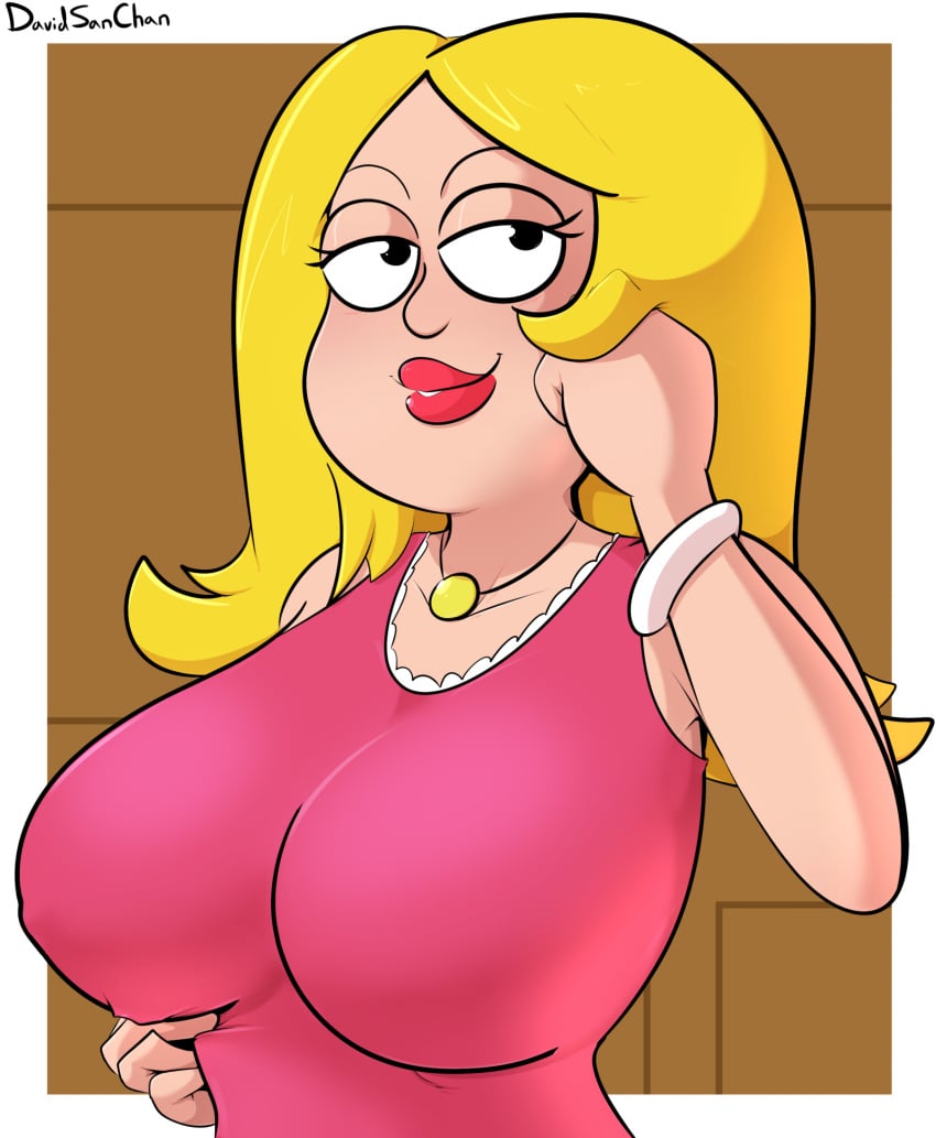 1girls 20th_century_fox 20th_century_studios accessory american_dad big_breasts blonde_hair bracelet breasts busty davidsanchan female female_only francine_smith fuzzy_door_productions huge_breasts large_breasts lipstick looking_at_viewer milf mother necklace png red_lipstick solo underdog_productions