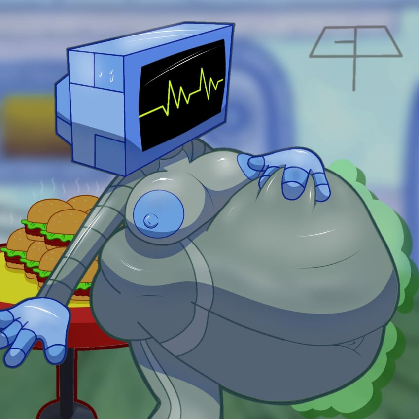 1robot_girl belly belly_bulge big_belly breasts burger computer_head enormous_belly fat fat_belly fat_fetish female female_only food gas gigantic_belly goldenpieces hand_on_belly huge_belly indoors karen_plankton krabby_patty krusty_krab large_belly machine nickelodeon nipples obese obese_female overweight overweight_female restaurant robot robot_girl solo solo_female solo_focus solo_robot spongebob_squarepants table weight_gain