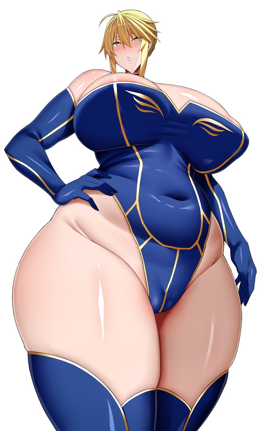 arind_yudha artoria_pendragon artoria_pendragon_(lancer) big_breasts blonde_female blonde_hair blonde_hair_female breasts clothed clothed_female fate/grand_order fate_(series) huge_boobs huge_breasts huge_thighs large_boobs large_breasts light-skinned_female light_skin looking_at_viewer looking_down looking_down_at_viewer mature mature_female mature_woman thick_thighs thighs