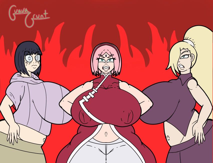 2d 3girls angry before_and_after belly big_ass big_breasts blonde_hair blue_hair boruto:_naruto_next_generations cameltoe clothed clothed_female exposed_belly female female_focus female_only fire green_eyes guavagrunt hair_over_one_eye hoodie huge_ass huge_breasts hyuuga_hinata ino_yamanaka mature mature_female milf naruto nipples nipples_visible_through_clothing pink_hair ponytail sakura_haruno short_hair simple_background thick_thighs thighs white_eyes