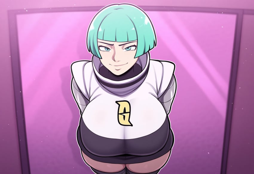 1girls ai_generated big_breasts bodysuit female game_freak green_hair human large_breasts mullon nintendo novelai pokemon pokemon_dppt solo solo_female solo_focus team_galactic team_galactic_grunt villain villainess voluptuous