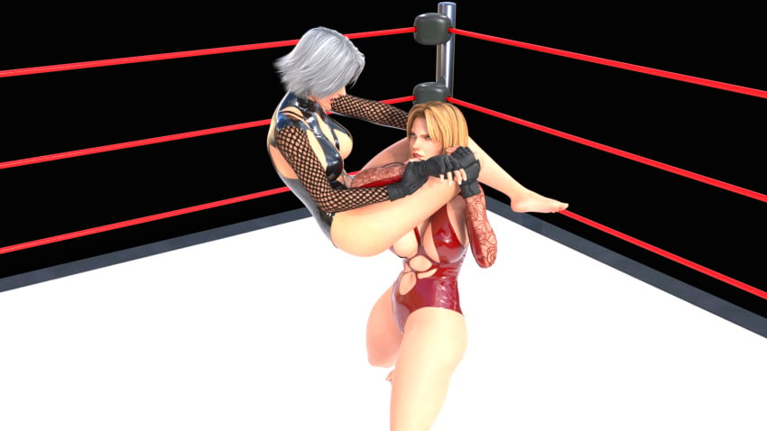 2girls 3d ass barefoot blonde_female blonde_hair breasts catfight christie_(doa) dead_or_alive erotic_costume female female_only femdom fight fighting gloves latex_suit lingerie sexfight silver_hair thick_thighs thighs tina_armstrong wrestler wrestling wrestling_femdom wrestling_ring wrestlingryona yuri