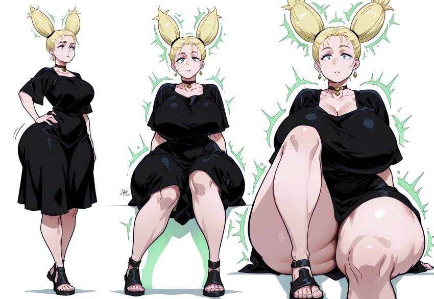 1girls absurd_res absurd_resolution absurdres age_progression ai_assisted ai_generated anime_style blonde_hair choker curvy_female dress earrings expansion female genitals growth growth_sequence high_resolution highres huge_ass huge_breasts jujutsu_kaisen knee_up looking_at_viewer loose_clothes macro macro_female mini_giantess nishimiya_momo on_ground open_mouth parted_lips sandals simple_background sitting solo solo_female solo_focus thick_thighs transformation transformation_sequence twintails voluptuous white_background wide_hips