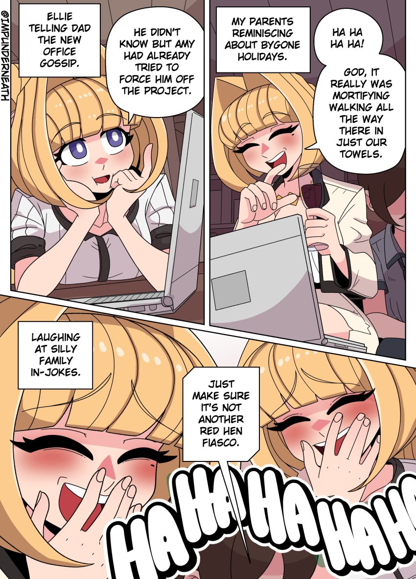 blonde_hair color comic ellie_(impunderneath) english_text female impunderneath maria_(impunderneath) milf mother mother_and_daughter original original_character possessed possession purple_eyes