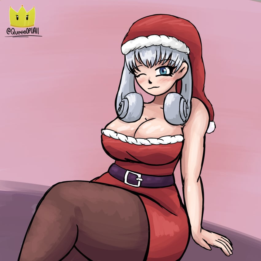 1girls christmas christmas_hat christmas_outfit female lingerie looking_at_viewer melia_antiqua queenofuall seduced seductive_look white_hair xenoblade_(series)