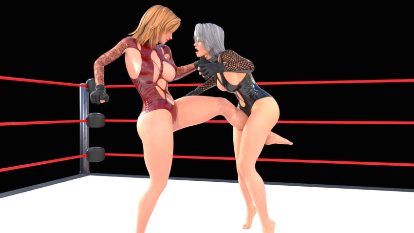 2girls 3d ass barefoot blonde_female blonde_hair breasts catfight christie_(doa) dead_or_alive erotic_costume female female_only femdom fight fighting gloves latex_suit lingerie sexfight silver_hair thick_thighs thighs tina_armstrong wrestler wrestling wrestling_femdom wrestling_ring wrestlingryona yuri