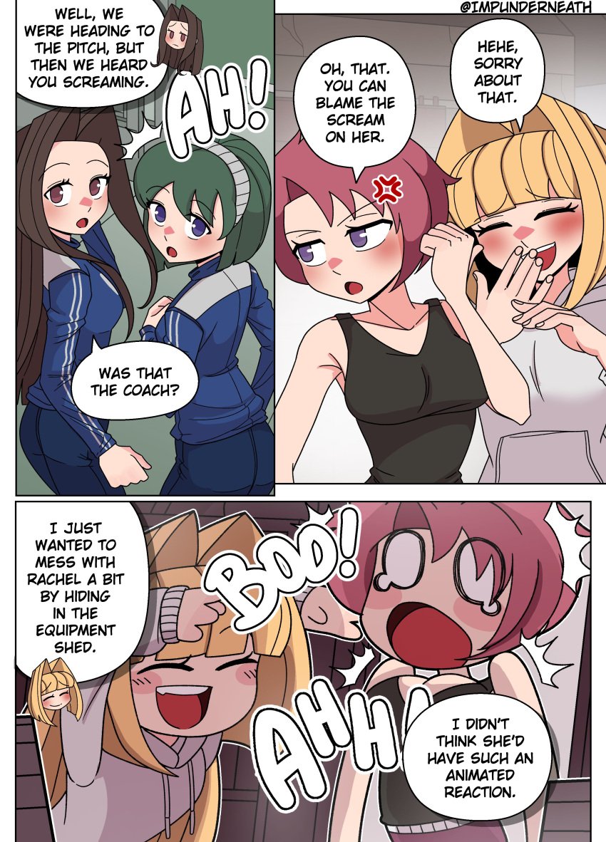 blonde_hair color comic ellie_(impunderneath) english_text female impunderneath original original_character possessed possession purple_eyes rachel_ray_(impunderneath) red_hair