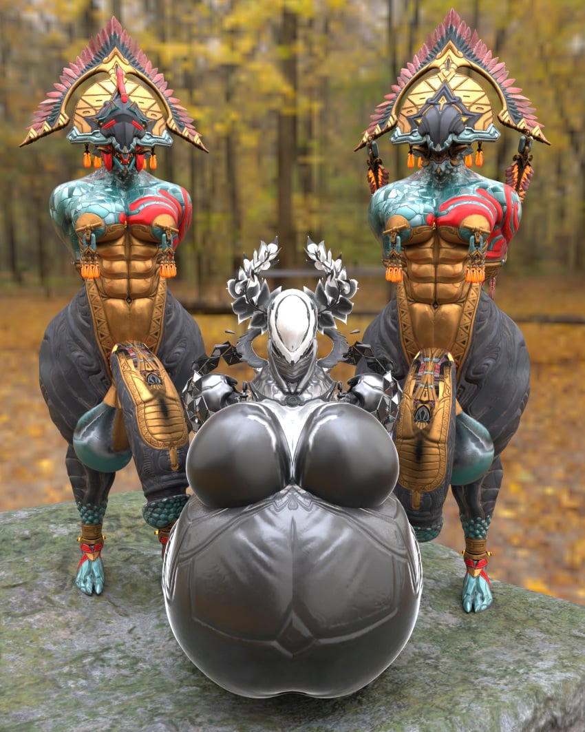 big_breasts big_penis breasts cleavage female huge_breasts huge_cock hyper_belly hyper_penis mag_(warframe) mfoxe penis pregnant ready_to_pop styanax_(warframe) tagme thick_thighs warframe wide_hips