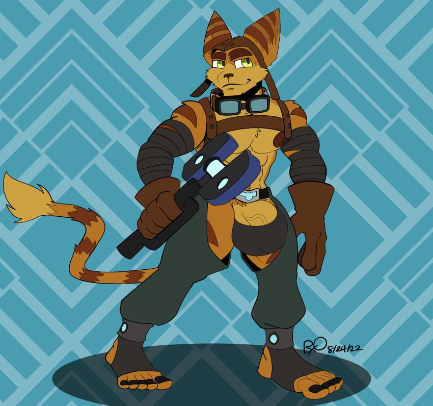 anthro balls bara barazoku bulge flaccid furry lombax male male_only muscles muscular penis ratchet_(ratchet_and_clank) ratchet_and_clank rxq solo solo_male