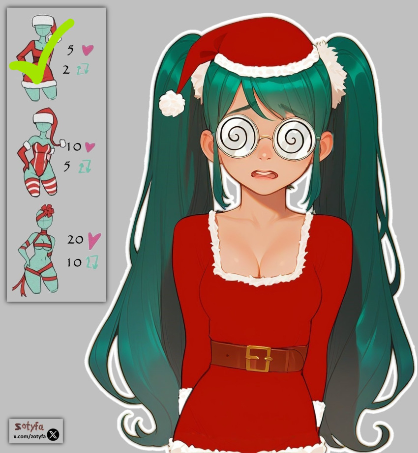 ai_generated christmas female glasses hatsune_miku miku_fujoshi solo vocaloid zotyfa