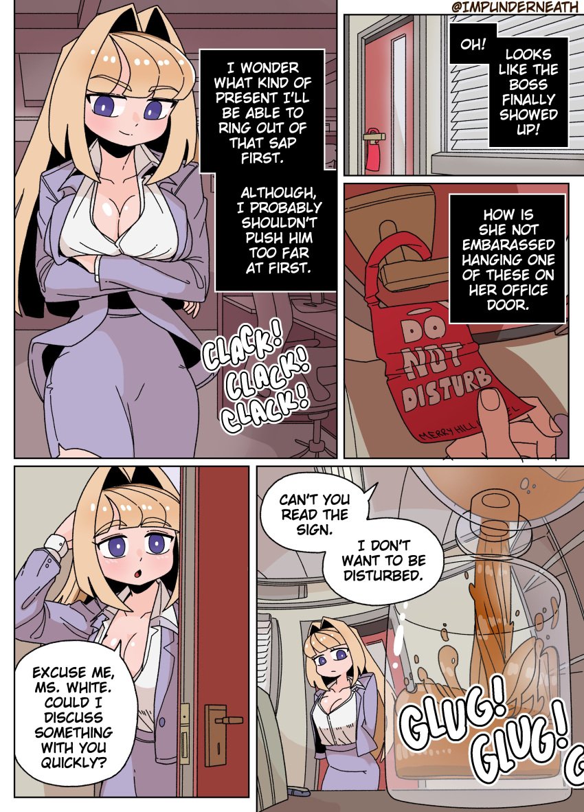 color comic disguise ellie_(impunderneath) english_text female imposter impunderneath original original_character possessed possession skinsuit