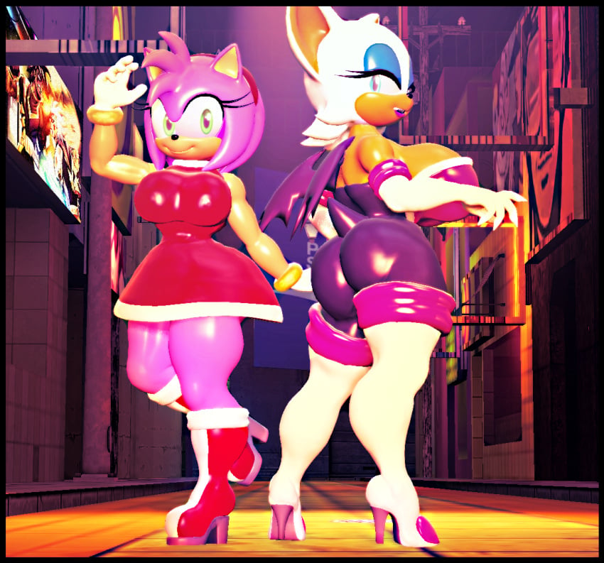 2girls 3d amy_rose ass ass_focus big_ass big_breasts breasts female female_only furry furry_female huge_ass huge_breasts huge_butt kabalmystic rouge_the_bat sega sfm sonic_(series) sonic_the_hedgehog_(series)