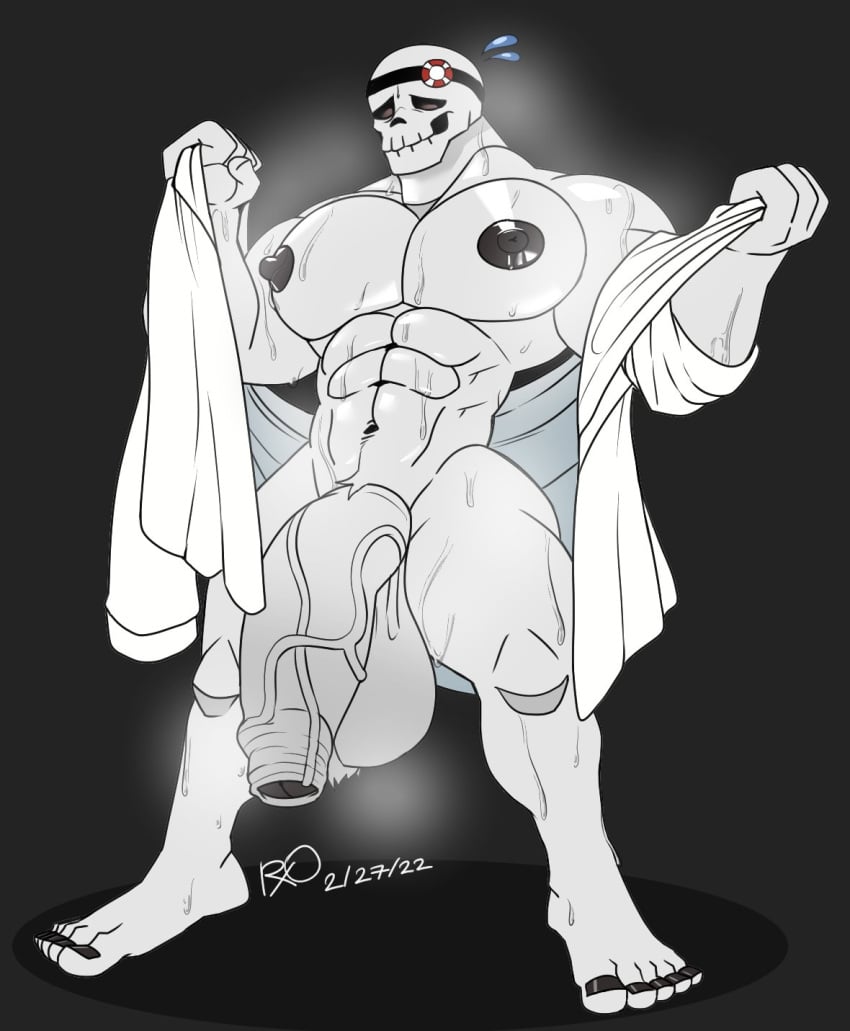 anthro balls bara barazoku big_balls big_penis cookie_run dr._bones_cookie flaccid furry male male_only muscles muscular musk penis rxq solo solo_male sweat sweating