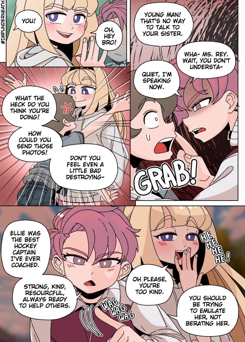 2girls color comic disguise ellie_(impunderneath) english_text female imposter impunderneath original original_character possessed possession skinsuit