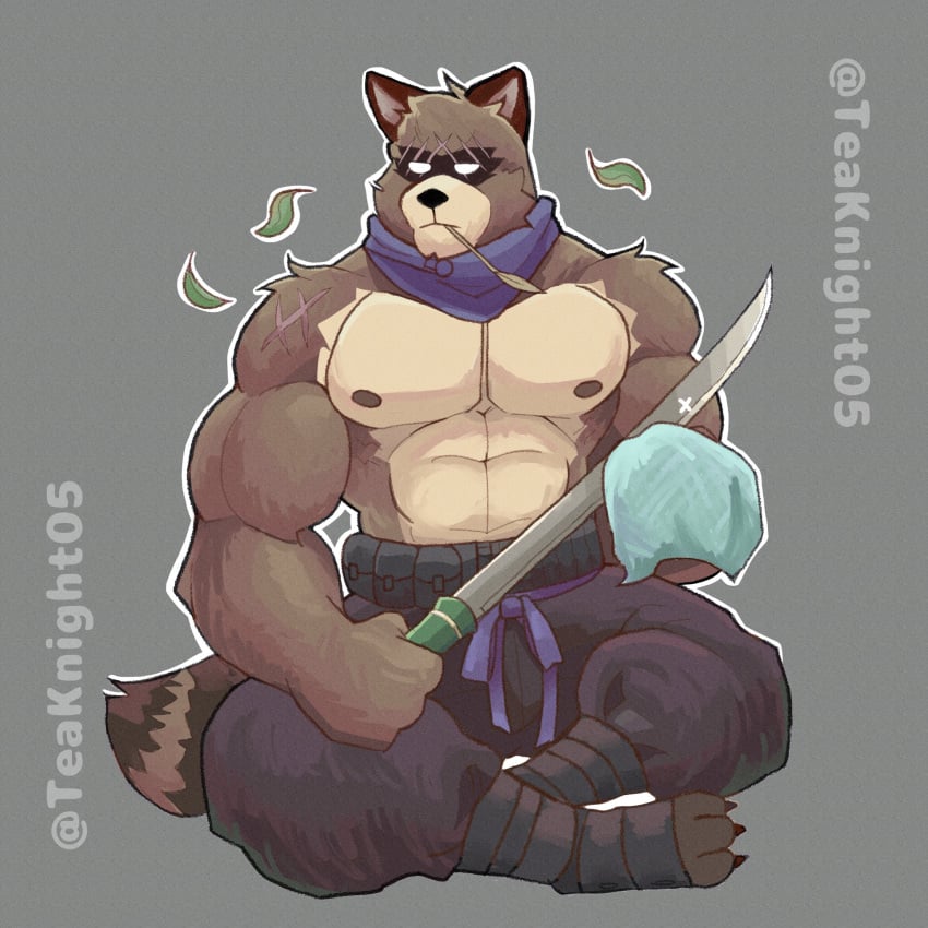 1:1 2025 abs anthro biceps blind brown_nipples canid canine colored disability epic_games fortnite hajime_(fortnite) hi_res humanoid_hands leaf male male_only mammal muscular muscular_anthro muscular_male nipples pecs raccoon_dog signature solo solo_male tagme tanuki teaknight05