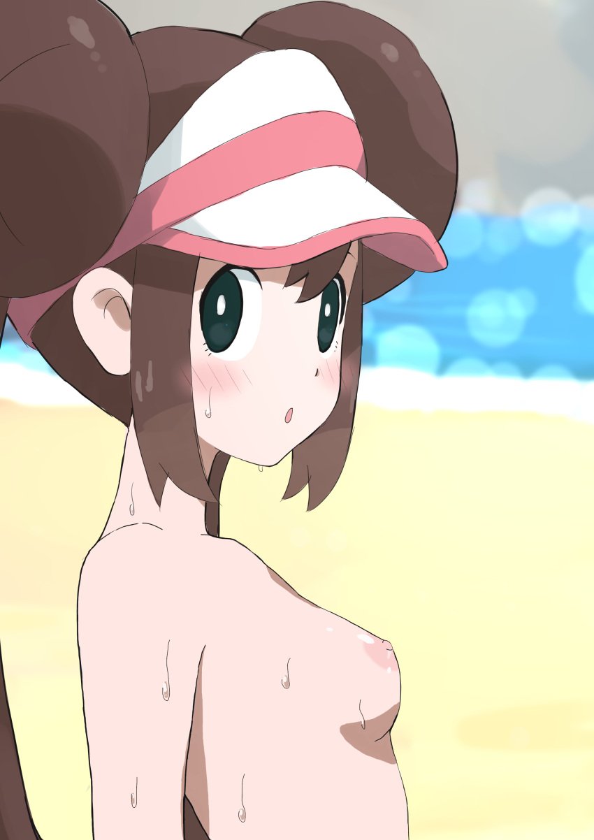 1girls beach pokemon pokemon_bw2 rosa_(pokemon) wet