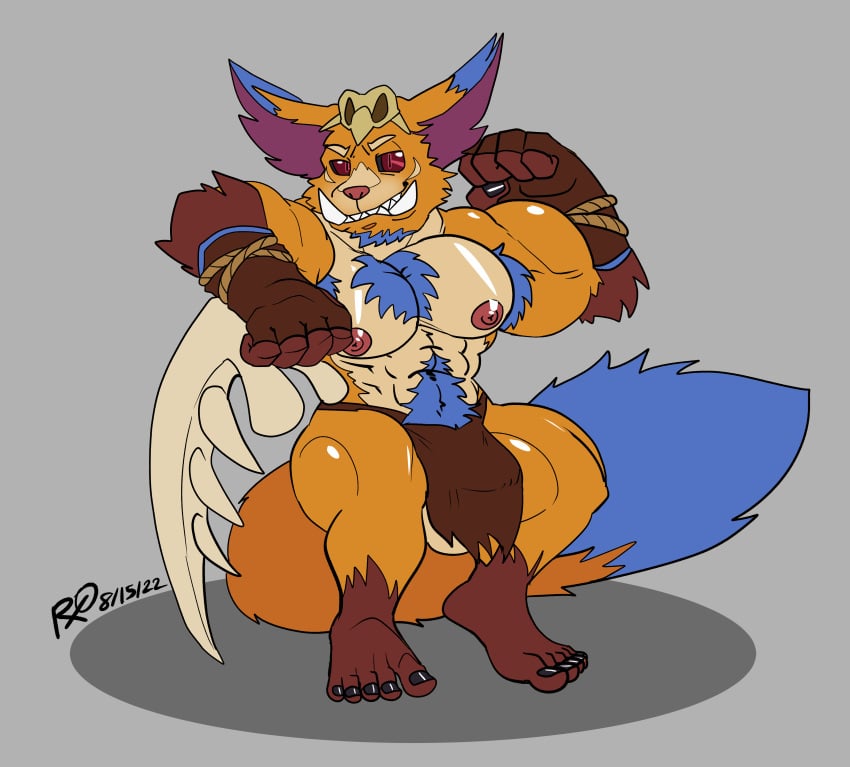 anthro balls bara barazoku bulge flaccid furry gnar league_of_legends loincloth male male_only muscles muscular penis rxq solo solo_male yordle