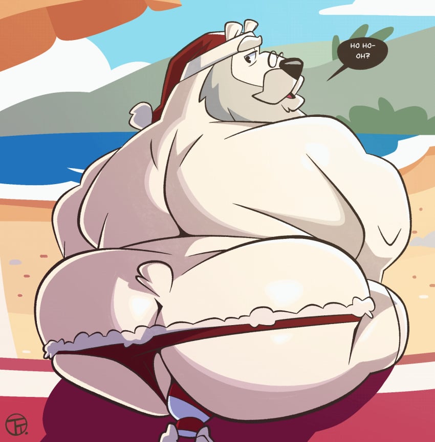 animated anthro anthro_only anthro_penetrated beach bear_ears beard big_ass buttplug christmas dilf gay gray_hair holidays jiggling_ass looking_at_viewer old_man open_mouth overweight_male polar_bear red_thong red_towel santa_claus santa_hat shadow small_glasses speech_bubble superchub trashtoonz umbrella white_fur