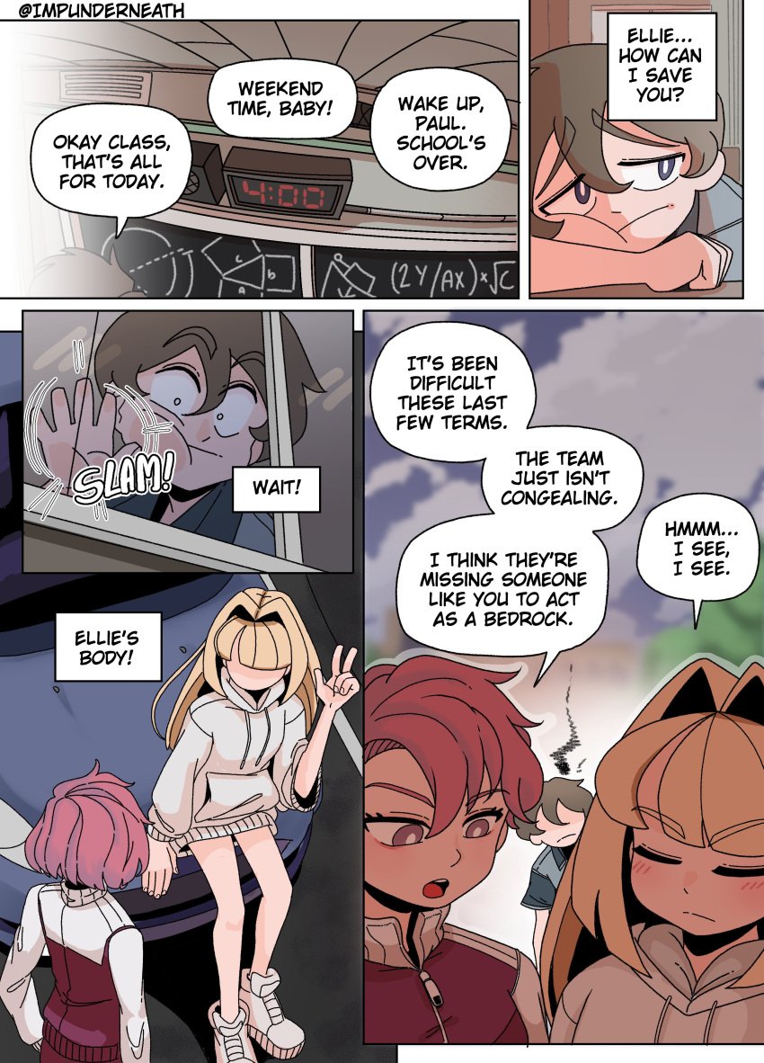 2girls color comic disguise ellie_(impunderneath) english_text female imposter impunderneath original original_character possessed possession skinsuit