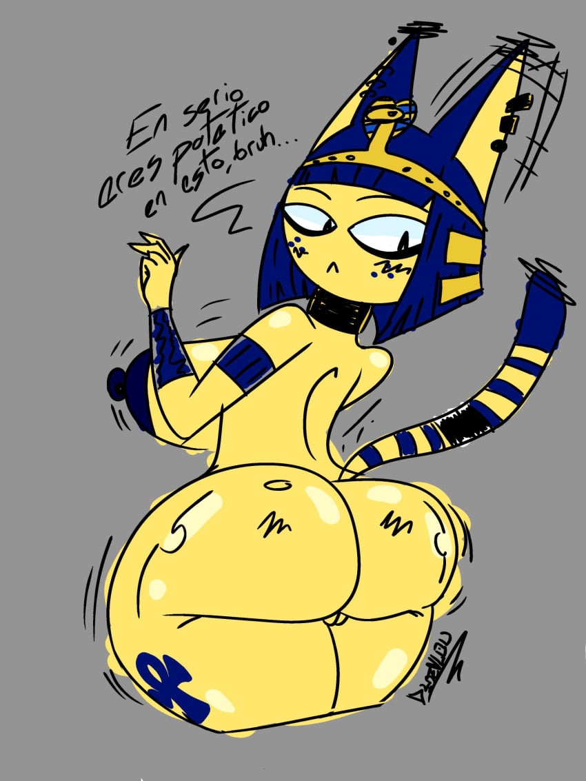 animal_crossing ankha ankha_(animal_crossing) boobs breasts female lambodyavlousv nintendo spanish_text