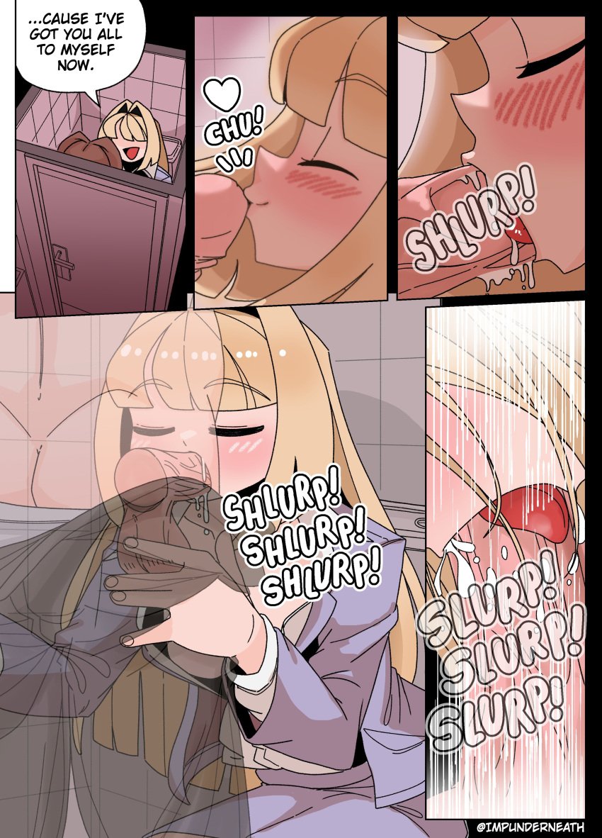 blowjob color comic disguise ellie_(impunderneath) english_text fellatio female imposter impunderneath original original_character possessed possession saliva skinsuit