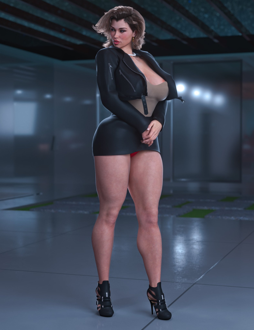 1milf 1woman 3d apocalust big_ass big_breasts black_skirt blonde_female blonde_hair_female breasts evelyn_(psychodelusional) female_only heels jacket legs mature_female miniskirt nipple psychodelusional skirt_lift voluptuous