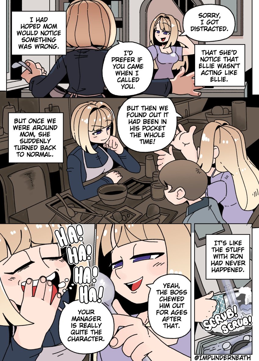 color comic disguise ellie_(impunderneath) english_text female imposter impunderneath original original_character possessed possession skinsuit