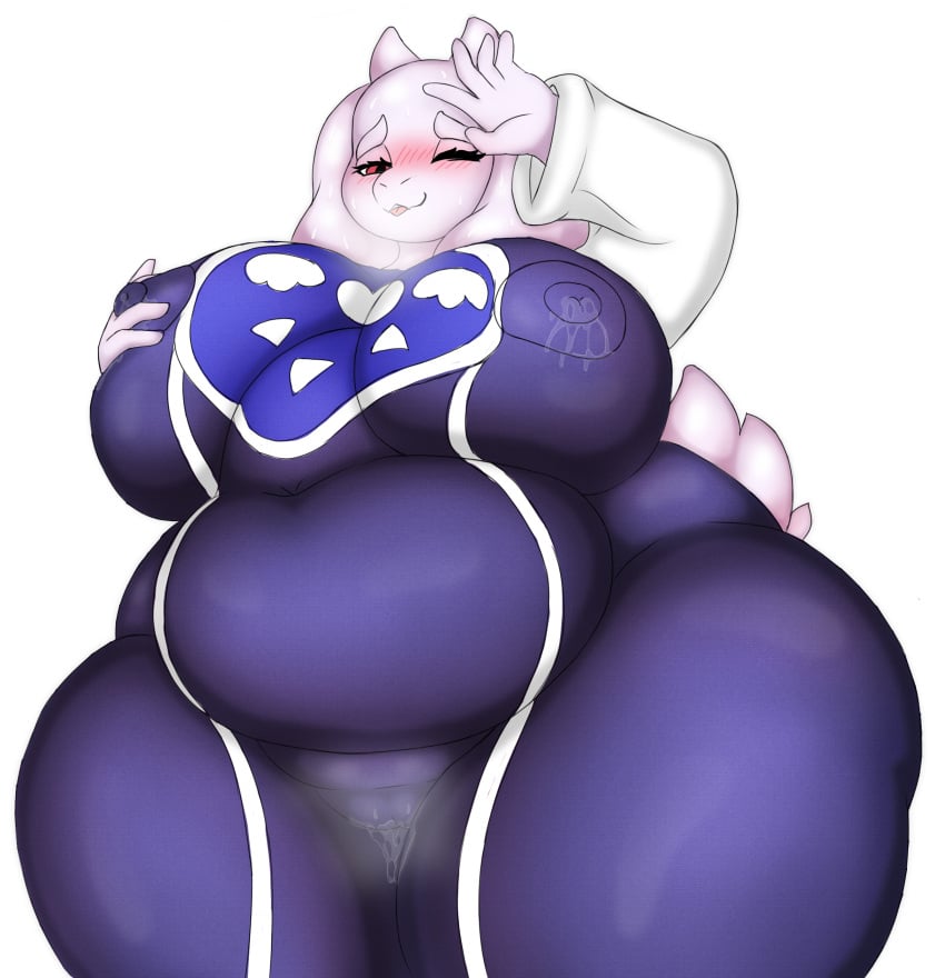 absurd_res anthro areola belly big_breasts blush bodily_fluids boss_monster_(undertale) bovid breasts caprine clothing comic digital_media_(artwork) explicit female fur genitals hi_res horn huge_breasts huge_hips huge_thighs hyper hyper_breasts lactating mammal mature_female neo_geppetto nipples obese obese_anthro obese_female over_weight overweight overweight_anthro overweight_female pussy slightly_chubby slightly_chubby_female solo thick_thighs tight_clothing toriel_(undertale) undertale undertale_(series) weight_gain white_body white_fur wide_hips