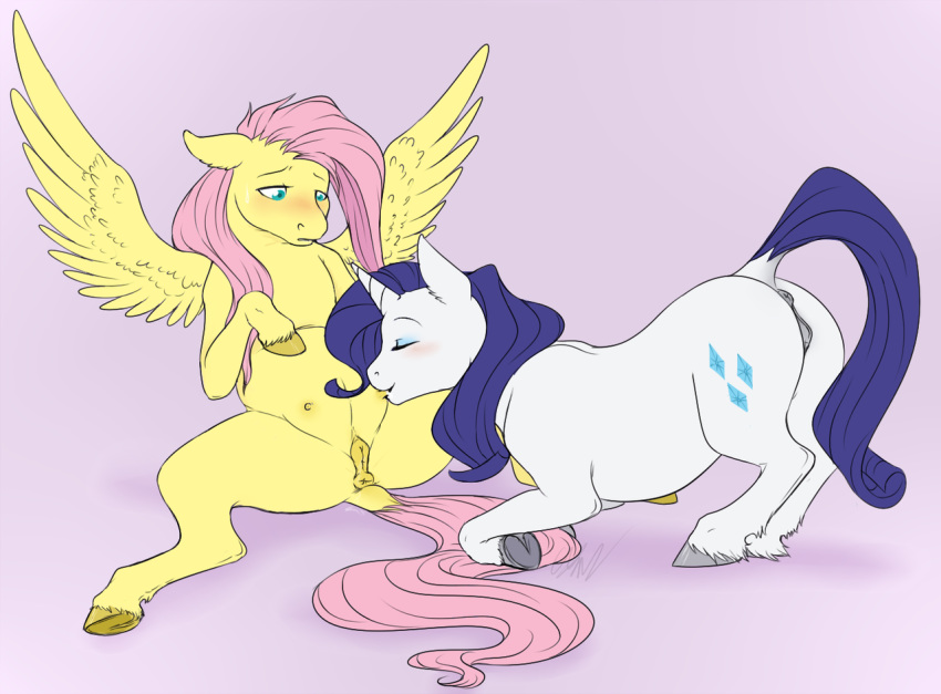 2012 anus ass bent_over breast_sucking breasts cartoonlion crotchboobs cutie_mark duo equine female feral feral_on_feral fluttershy_(mlp) friendship_is_magic hair hooves horn horse my_little_pony nipple_bite pegasus pink_hair pony purple_hair pussy rarity_(mlp) unicorn wing_boner wings yuri