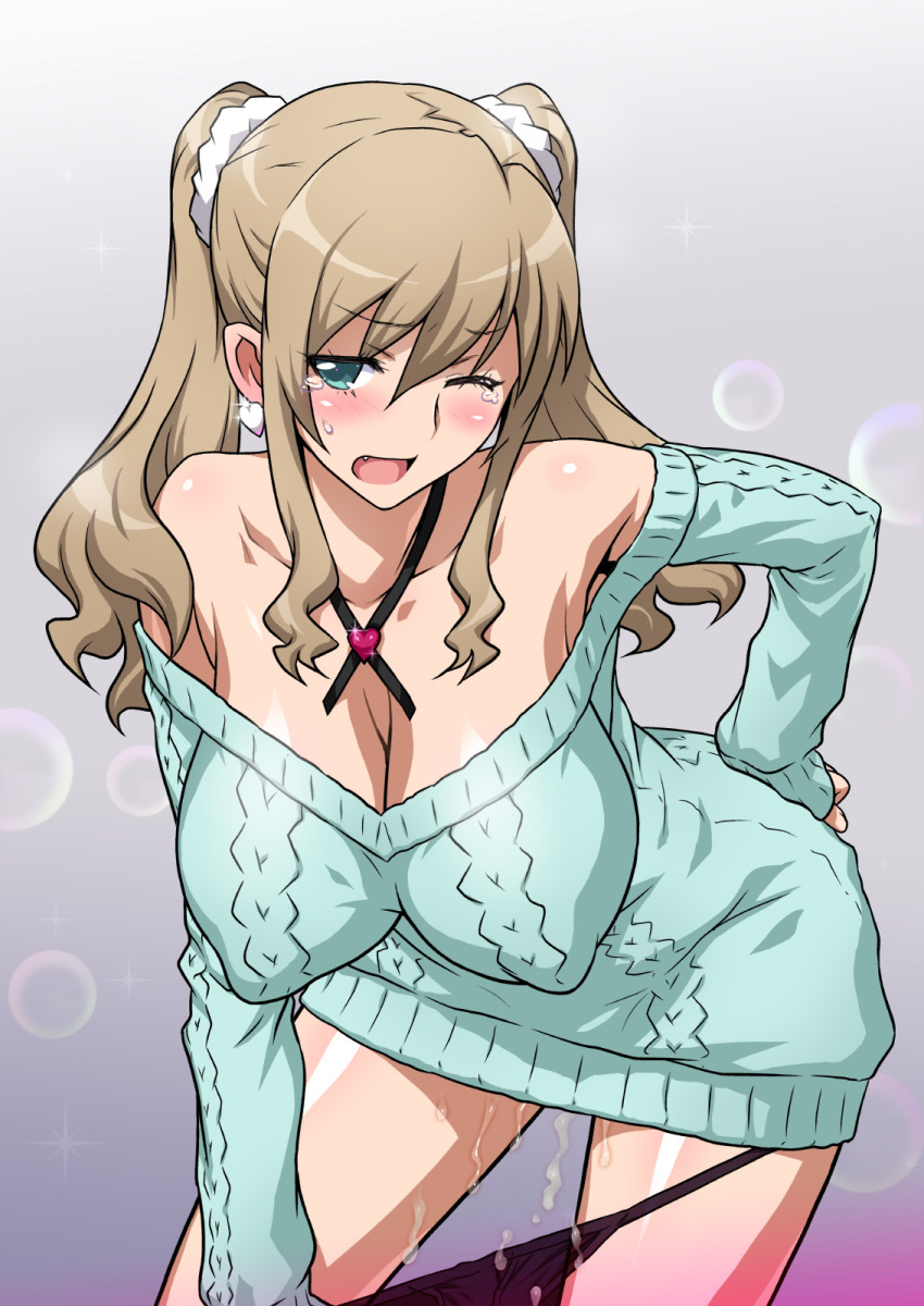 1girls ass_grab bare_shoulders belted belted_dress blonde_hair blue_eyes blush breasts clasped_dress cleavage clothing constrained_dress cramped_dress cum dress earrings erect_nipples female girded_dress gyaru hair hand_on_ass imouto_bitch_ni_shiboraretai jammed_dress joy_ride large_breasts long_hair looking_at_viewer open_mouth original panties panty_pull pinched_dress pressed_dress ribboned_dress shirt_tug slinky_dress snug_dress solo standing sweater tied_hair tight_dress twintails wink