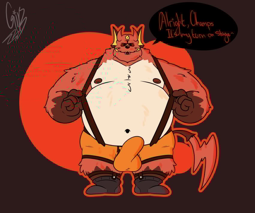 6:5 absurd_res anthro balls balls_outline belly beta_pokemon_(species) beta_pokemon_games big_belly bottomwear boxer_briefs bub_(gorochuinboxers) bulge claws clothed clothing detailed_bulge dialogue facial_hair fangs footwear front_view fur garter_belt garter_belt_socks garter_straps generation_1_pokemon genital_outline genitals gorochu gorochuinboxers hi_res horn looking_at_viewer male navel nintendo nipples obese open_mouth orange_body orange_boxer_briefs orange_clothing orange_fur orange_underwear overweight overweight_anthro overweight_male pokemon pokemon_(species) simple_background socks solo speech_bubble suspenders suspenders_pull tail talking_to_viewer teeth underwear