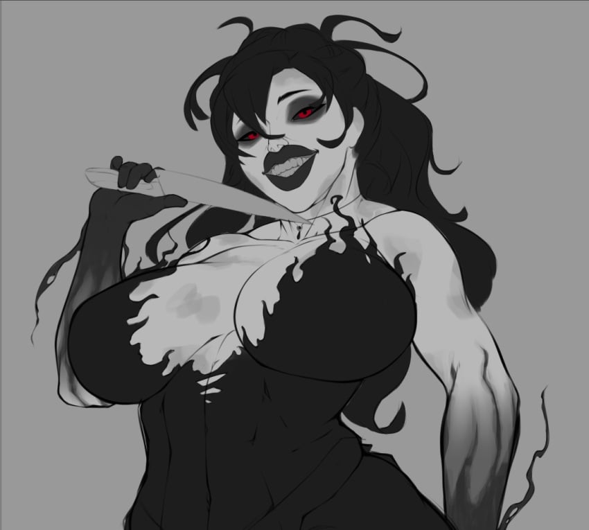 big_breasts dark_linda doppelganger dreadout dreadout_2 female ghost ghost_girl knife labatate looking_at_viewer red_eyes video_games