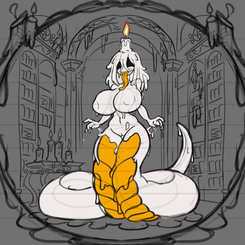 amputee arsfromnowhere_(artist) big_breasts candle candle_wax faceless faceless_female female gigantic_breasts huge_bgeasts lamia long_tongue monster monster_girl naga pussy sketch snake tail thick thick_ass wax wax_girl wax_on_body