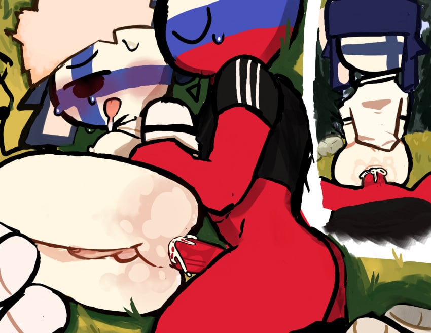 2boys blush boy boy_on_top countryhumans finland_(countryhumans) forest gay gay_male gay_sex make_love male male_only mui121203 penis red_body red_skin riding riding_penis russia_(countryhumans) sex sweat sweat_on_ass w white_body white_skin yaoi