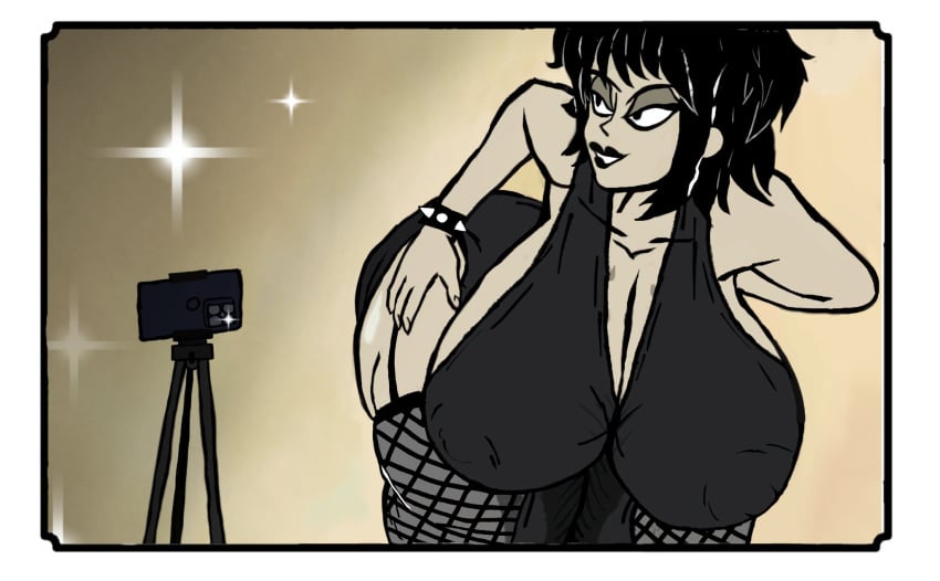 1girls 5_alguma_coisa big_ass big_breasts black_body black_dress black_lips brazilian_female breasts carmesinho cleavage covered_nipples dancing female female female_only fishnet_thighhighs full_body goth goth_girl horn huge_breasts jamily_(5_alguma_coisa) lingerie original_character outfit sexy_pose twerking