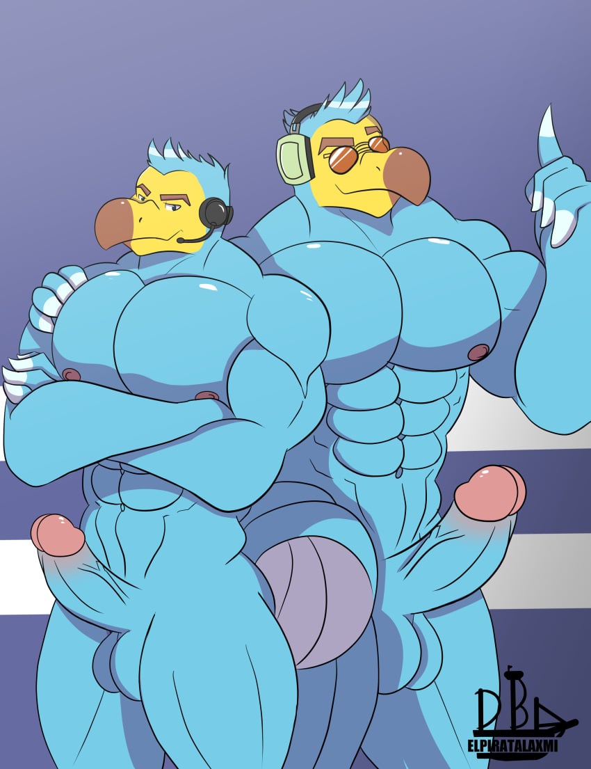2020 abs absurd_res animal_crossing anthro areola artist_name avian balls barazoku beak big_balls big_penis biped bird blue_body blue_feathers brother_(lore) brothers_(lore) colored columbid crossed_arms dodo dodo_airlines_(animal_crossing) duo electronics elpiratalakshm1 erection eyewear feathers fingers front_view genitals glans hand_on_shoulder headgear headphones headset hi_res huge_cock humanoid_genitalia humanoid_hands humanoid_penis looking_at_viewer male male/male muscular muscular_anthro muscular_arms muscular_legs muscular_male navel nintendo nipples non-mammal_balls non-mammal_nipples nude_anthro nude_male orville_(animal_crossing) pecs penis pinup portrait pose recently_extinct_species shaded sibling_(lore) side_hug simple_background smile smirk standing sunglasses text three-quarter_portrait vein veiny_penis wilbur_(animal_crossing) yellow_body