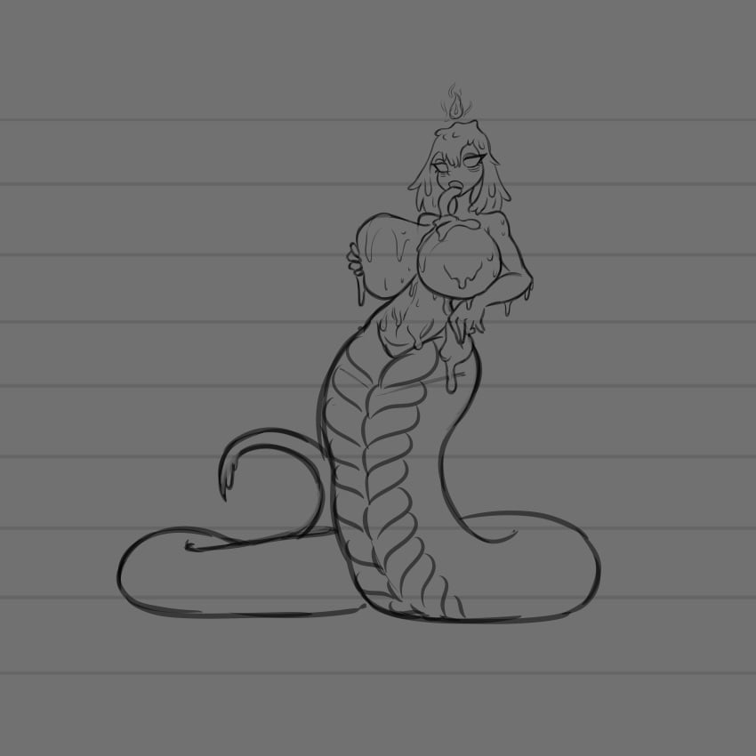 amputee arsfromnowhere_(artist) big_breasts candle candle_wax faceless faceless_female gigantic_breasts huge_breasts lamia long_tongue monster monster_girl pussy sketch snake tail thick thick_ass wax wax_girl wax_on_body