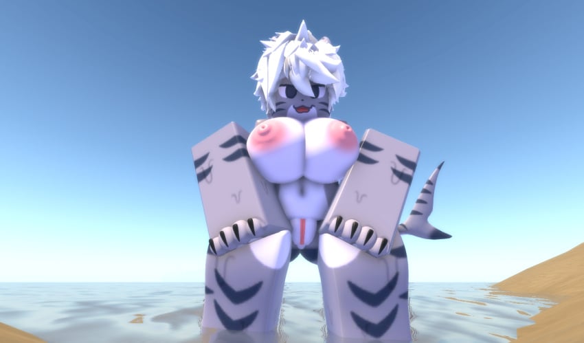 1girls 3d anthro breasts female furry ravenuwu roblox robloxian self_upload shark tagme tiger_shark
